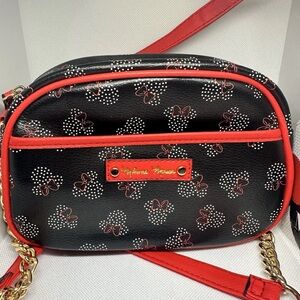 Disney Minnie Mouse Black and Red Crossbody Bag with Gold Chain Detail